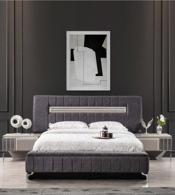 Conjunto de cama doble Mesitas de noche Dormitorio Cama 3 piezas Gris Marco de la cama