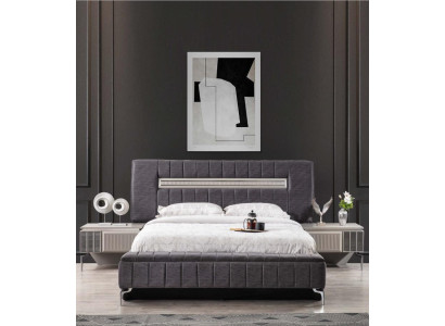 Conjunto de cama doble Mesitas de noche Dormitorio Cama 3 piezas Gris Marco de la cama
