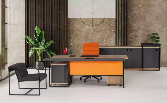 Mesa de esquina para oficina de diseñador moderno, muebles nuevos.
