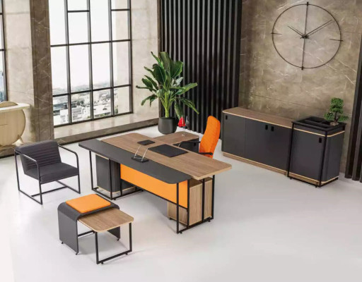 Mesa de esquina para oficina de diseñador moderno, muebles nuevos.