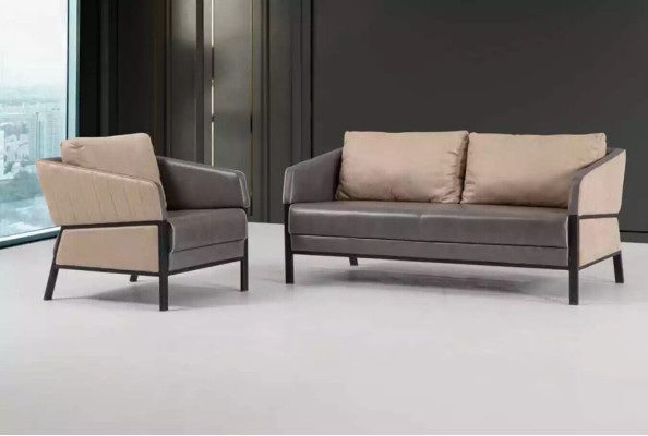Sofá gris de 2 plazas, sofá moderno para oficina, muebles tapizados, diseño de sofá.