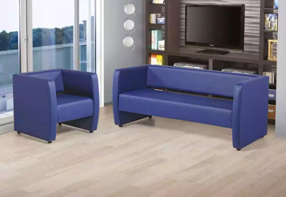 Lujo Sillón azul Mobiliario de oficina Estudio Tapicería Textil Tejido Nuevo