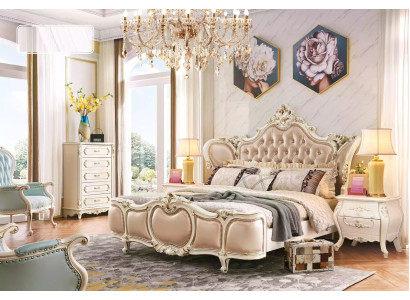 möbel de dormitorio clásicos cama con 2 mesitas de noche cómoda conjunto de lujo de 4 piezas