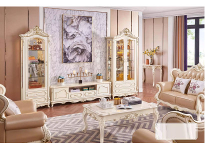 Conjunto de sala de estar elegante clásico muebles soporte para TV 2 vitrinas mesa de centro.