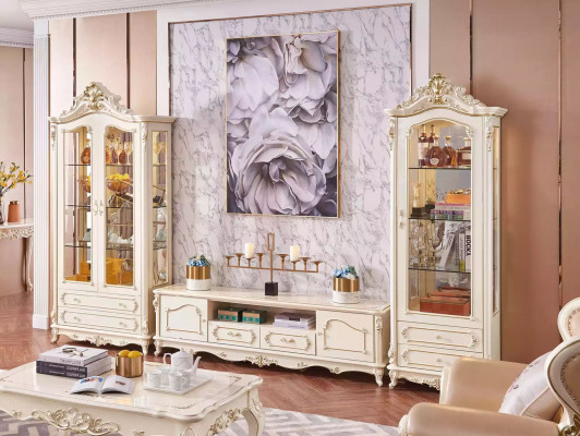 Conjunto de sala de estar elegante clásico muebles soporte para TV 2 vitrinas mesa de centro.