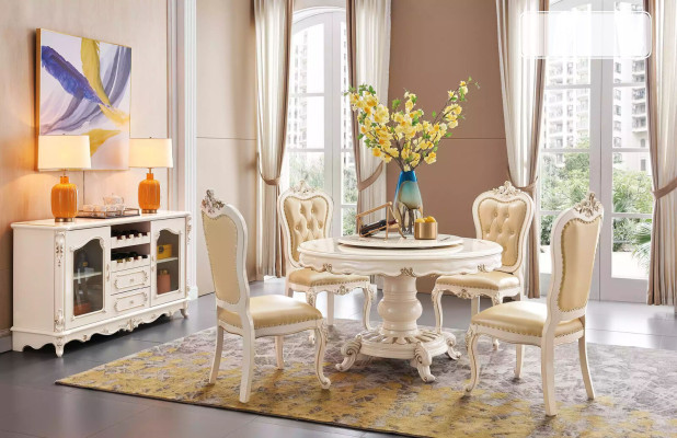 Juego de comedor Mesa redonda 4 sillas Chesterfield Set de lujo