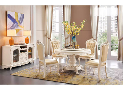 Juego de comedor Mesa redonda 4 sillas Chesterfield Set de lujo