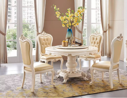 Juego de comedor Mesa redonda 4 sillas Chesterfield Set de lujo