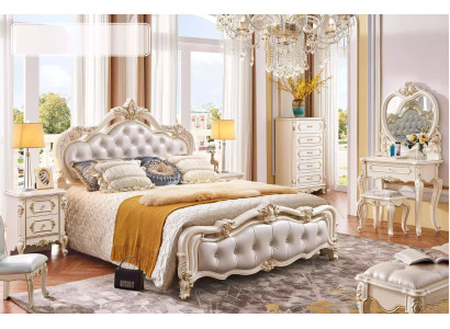 Conjunto de dormitorio cama 2 mesitas de noche tocador taburete cómoda 6 piezas de lujo