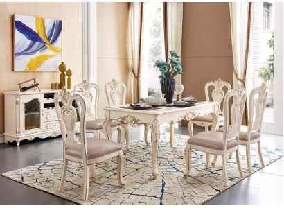 Comedor conjunto de muebles para su interior, muebles clásicos en blanco perla de 8 piezas.