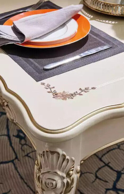 Comedor conjunto de muebles para su interior, muebles clásicos en blanco perla de 8 piezas.