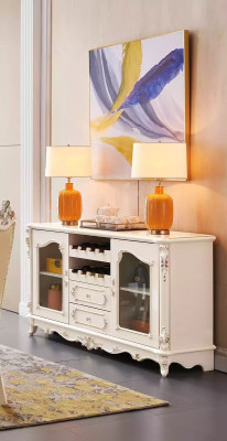 Comedor conjunto de muebles para su interior, muebles clásicos en blanco perla de 8 piezas.
