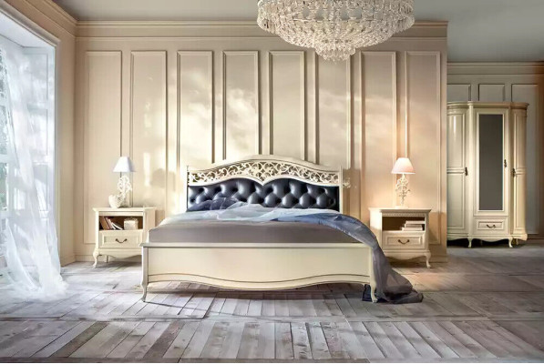 Muebles de cama de diseño blanco cama doble lujo dormitorio de madera