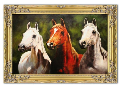 PINTURA AL ÓLEO CUADRO DE CABALLOS CABALLO PINTURA CON MARCO 75 X 105 CM G04435