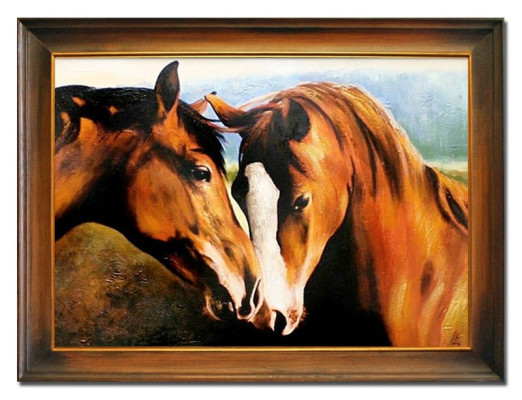Cuadro de óleo Pinturas al óleo Pinturas Cuadros Pintura Hecho a mano Óleo con marco Caballo Arte G03590