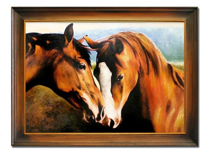 Cuadro de óleo Pinturas al óleo Pinturas Cuadros Pintura Hecho a mano Óleo con marco Caballo Arte G03590