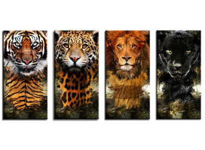 4x Imagen Imágenes Pinturas Impresión Impresión de arte Cojín Cultura León Jaguar Tigre G93246