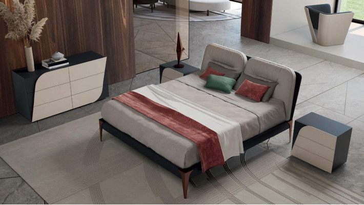 Mesita de noche para dormitorio con 3 cajones de madera, diseño de muebles italiano Bizzotto.