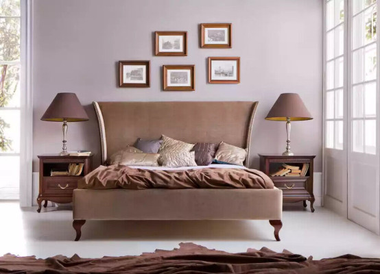 Cama tapizada de diseño de lujo cama doble de hotel de estilo barroco muebles de madera.