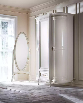 Sala de estar Espejo de pie Oval con marco de madera blanco Espejo