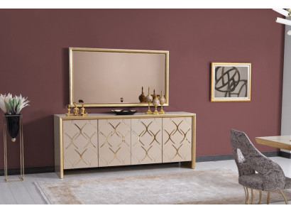Comedor conjunto aparador con espejo de lujo aparador de madera beige de 2 piezas