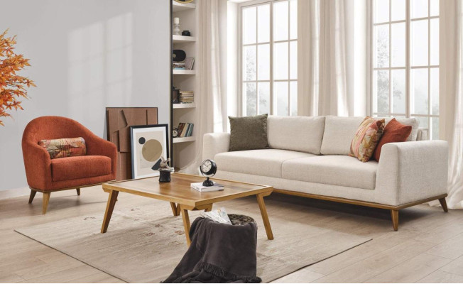 Elegante conjunto de sala de estar Conjunto de sala de estar 3 piezas. Sofá moderno beige 3+3+1
