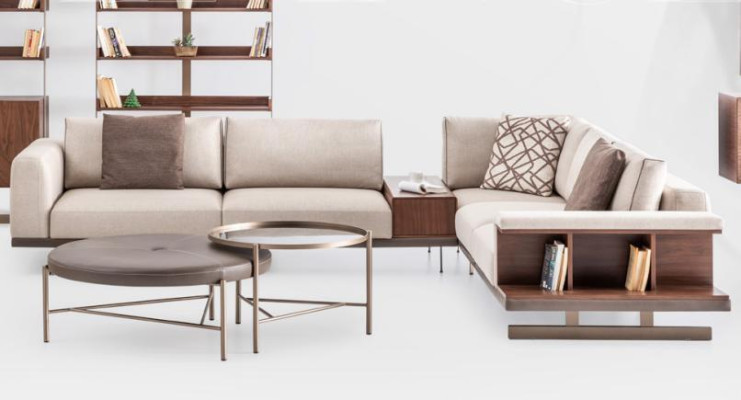 Sofá de tela beige sofá de esquina sofá en forma de L Sofás de tela Muebles de lujo Sala de estar