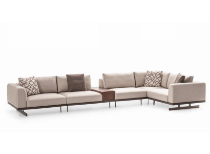 Gran sofá de esquina de tela en forma de L, sofás beige para salón.