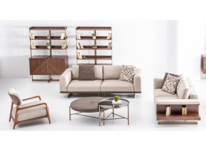 Sofá moderno beige de tres plazas y de dos plazas en tela de lujo.