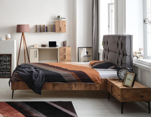 Dormitorio de lujo, mesita de noche, camas, cama, conjunto completo de 2 piezas, diseño de mobiliario.