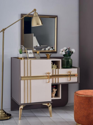 Tocador consola mueble de dormitorio diseño madera con metal gris nuevo