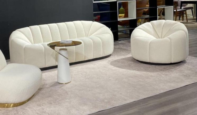 Sofá de 3 plazas blanco acogedor exclusivo, moderno, con 2 sillones nuevos.