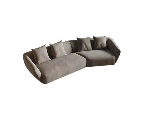 Exclusivo sofá de 4 plazas de lujo de tela, muebles textiles modernos, color gris.