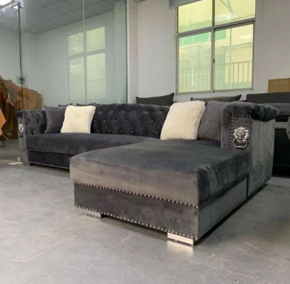 Sofá de esquina Sofá Sofá de esquina Conjunto de diseño de sofás Sala de estar en tela gris