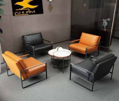 Elegante 4 sillones tapizados asientos modernos de diseño de sillón de cuero Lounge de lujo