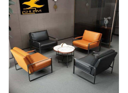 Elegante 4 sillones tapizados asientos modernos de diseño de sillón de cuero Lounge de lujo