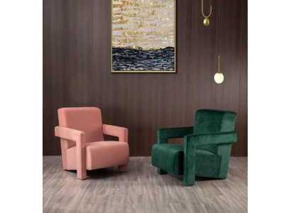Sofá moderno de una plaza con tela de textil y dos sillones.