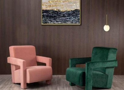 Sofá moderno de una plaza con tela de textil y dos sillones.