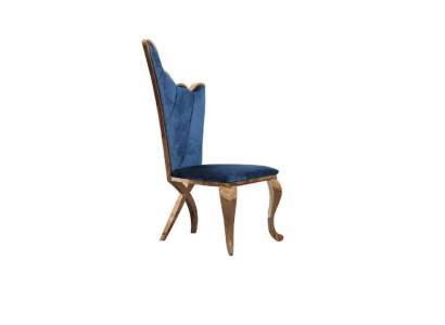 Elegante sillón azul con diseño de cojín de asiento tapizado en metal y textiles de estilo moderno.