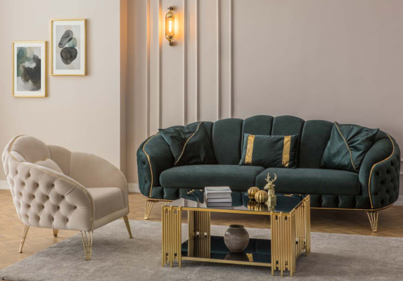 Conjunto de sala de estar moderna Sofá de 3 plazas Sillón de tela Sillón Sala de estar Nuevo