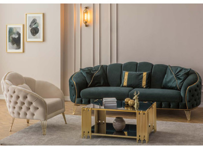 Conjunto de sala de estar moderna Sofá de 3 plazas Sillón de tela Sillón Sala de estar Nuevo