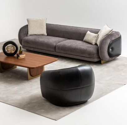 Conjunto de sofás de lujo en gris con sofá 4 plazas, 3 plazas y 1 plaza, conjunto de 3 piezas con tapizado.