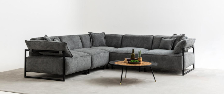 Sofá de tela Sofá de esquina Diseño moderno Seccional en forma de L Gris