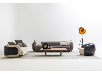 Conjunto de sofás de lujo en gris con sofá 4 plazas, 3 plazas y 1 plaza, conjunto de 3 piezas con tapizado.