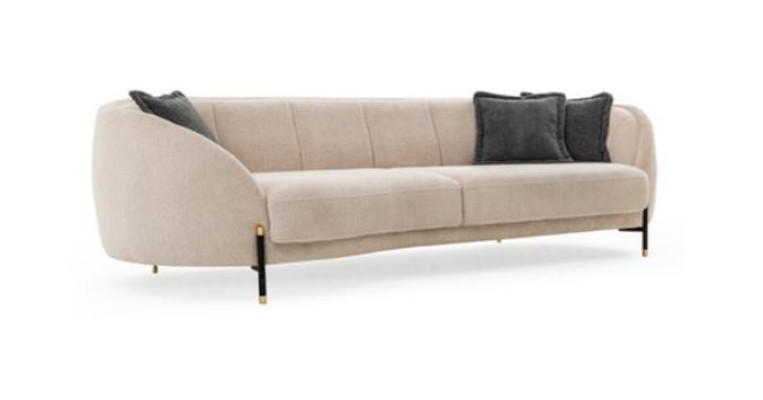 Sofá tapizado de tela en beige, diseño de 4 plazas, muebles de diseño de sofá nuevos.