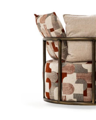 Moderno sillón multicolor, diseño de sofá, asiento de lujo, tela de relajación de salón acolchado.