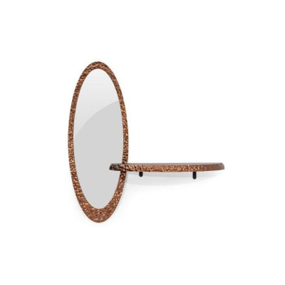 Diseñador Espejo oval de lujo con estante elegante de vidrio en 2 piezas.