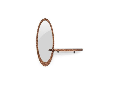 Diseñador Espejo oval de lujo con estante elegante de vidrio en 2 piezas.