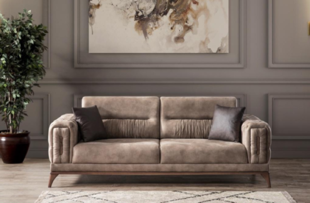 Sofá de tres plazas gris almohadillado de lujo Chesterfield de la sala de estar