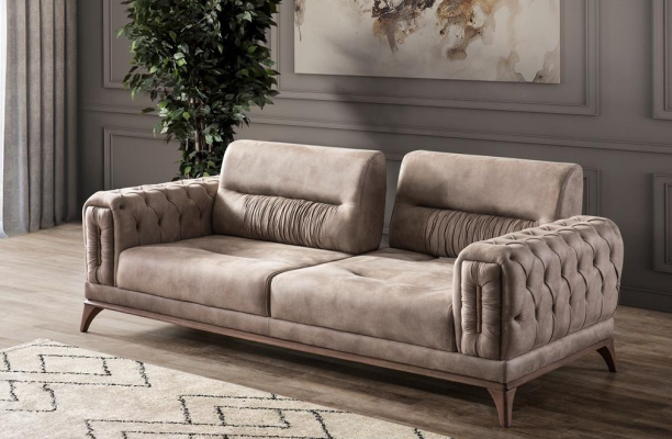 Sofá de tres plazas gris almohadillado de lujo Chesterfield de la sala de estar